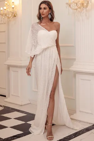 Elegant One Shoulder Sequins Split Mermaid Prom Dress