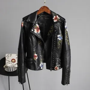 Ella | Stylish Embroidered Leather Jacket
