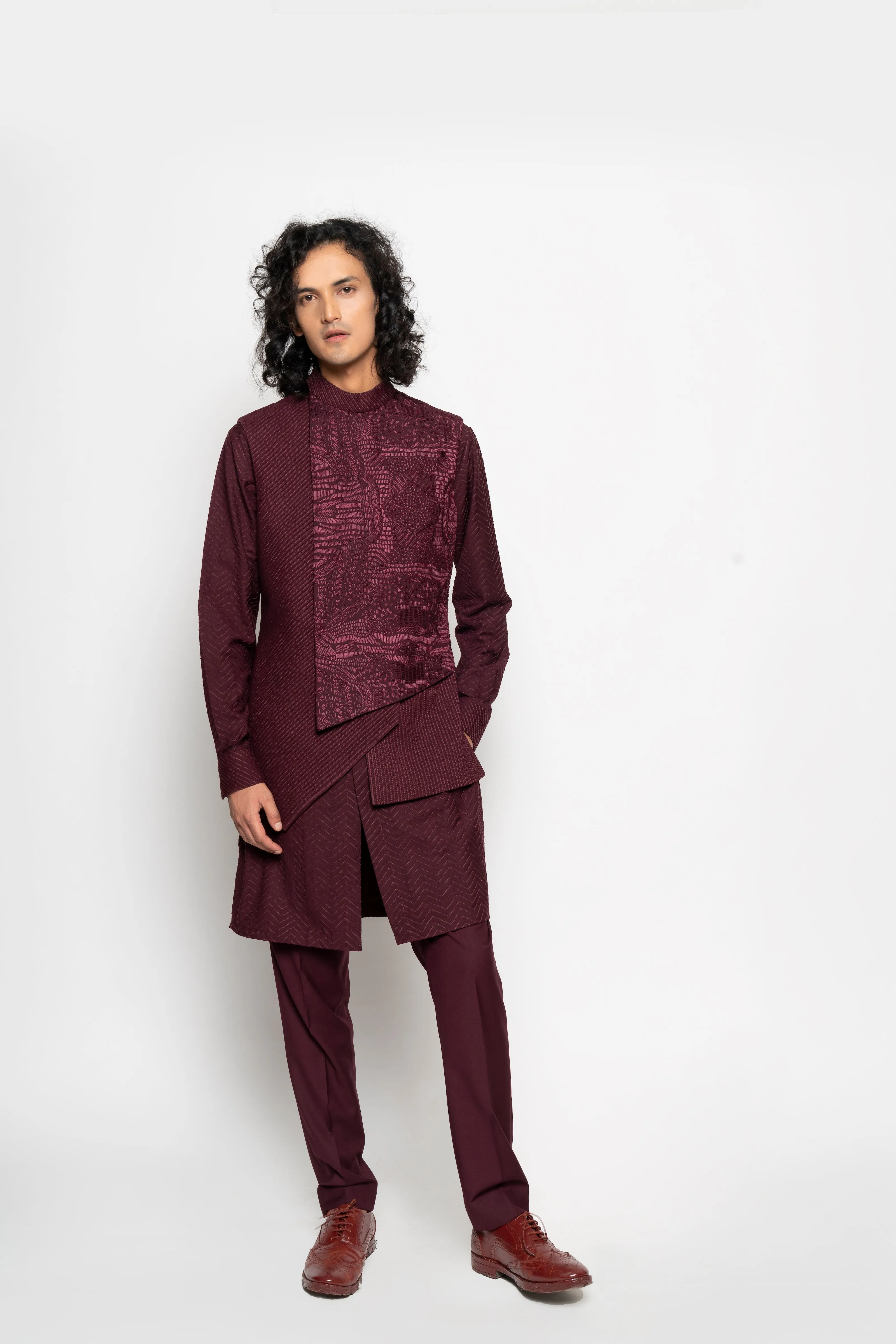 Embroidered Asymmetric Bundi Set