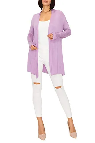 EttelLut Long Lightweight Wrap Cardigans Sweaters-Open Front Regular Plus Size Lavender Herb S