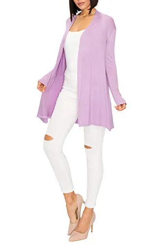 EttelLut Long Lightweight Wrap Cardigans Sweaters-Open Front Regular Plus Size Lavender Herb S