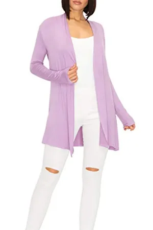 EttelLut Long Lightweight Wrap Cardigans Sweaters-Open Front Regular Plus Size Lavender Herb S