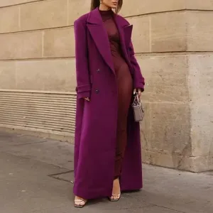 Fall Women's Burgundy Stylish Simple Blended Coat