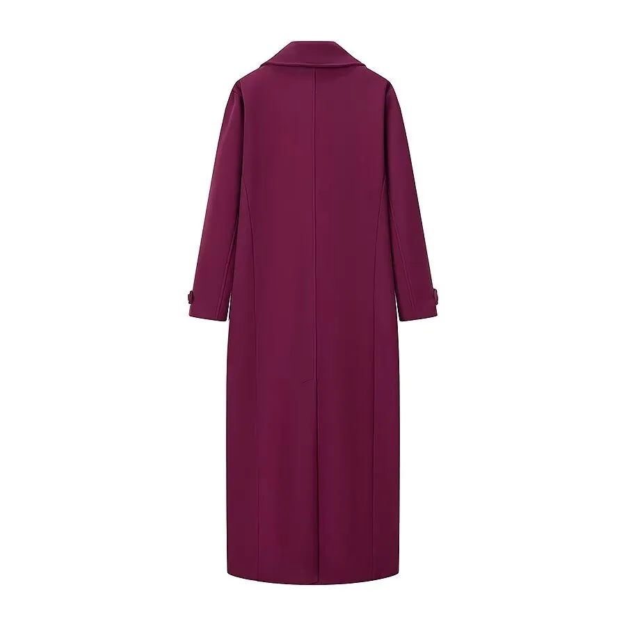 Fall Women's Burgundy Stylish Simple Blended Coat
