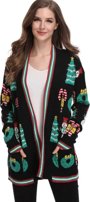 For G and PL Womens Christmas Ugly Cardigan Funny Cute Open Front Sweater with Pockets