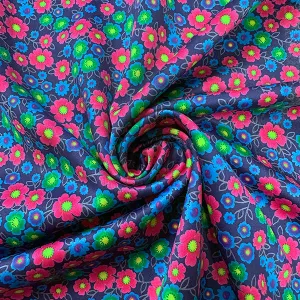 Fuschia Multi Floral Print Poly Charmeuse Satin Fabric