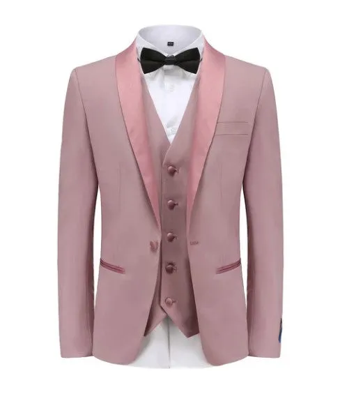 Gino Vitale Slim Fit Shawl Lapel Three Piece Tuxedo - Dusty Rose