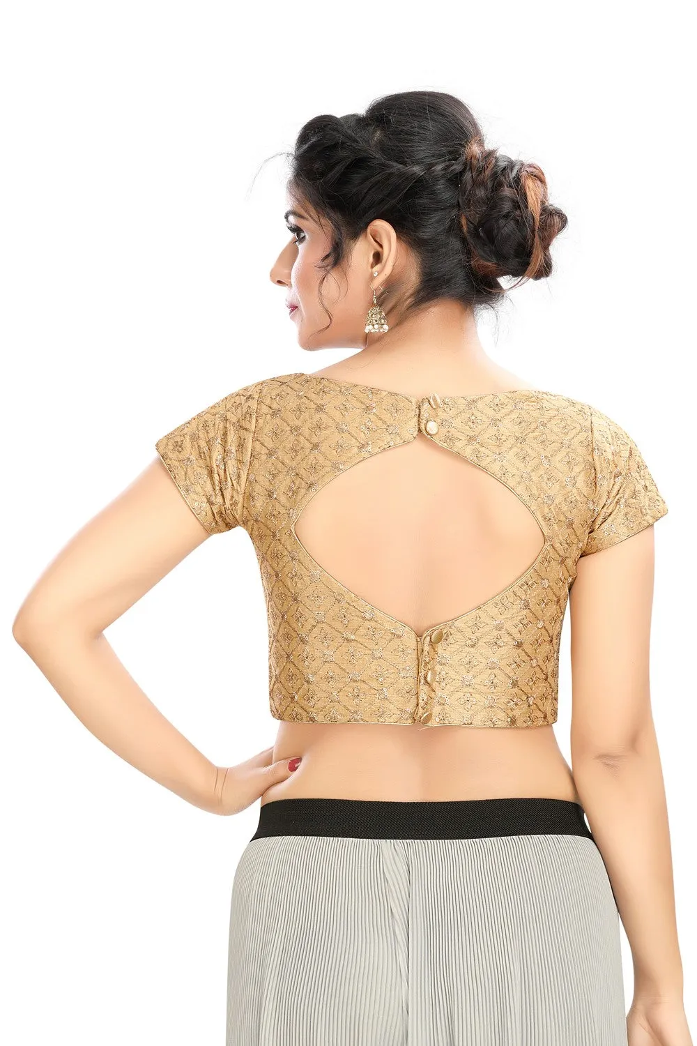 Gold Vamas Dupion Silk Back Open Ready Made Blouse