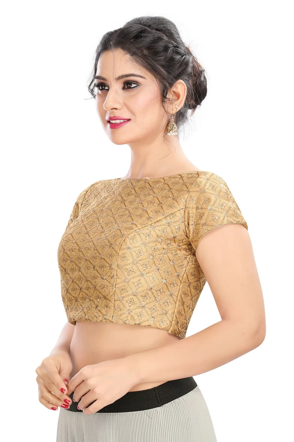 Gold Vamas Dupion Silk Back Open Ready Made Blouse