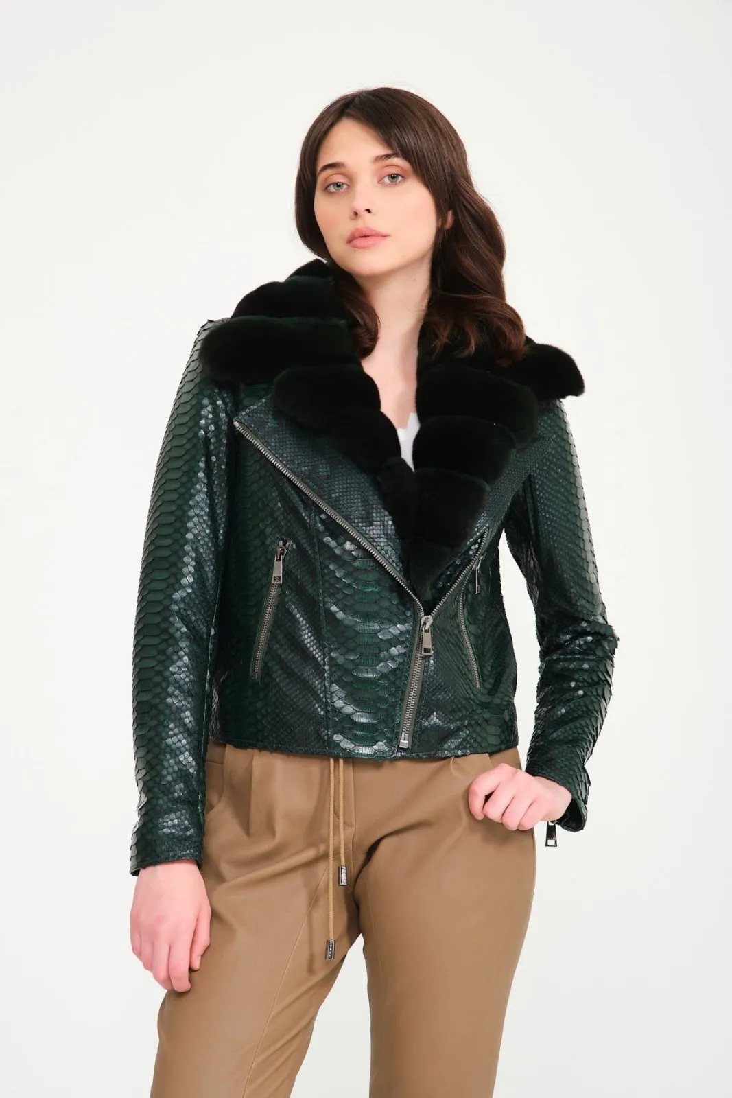 Green Python Leather Jacket