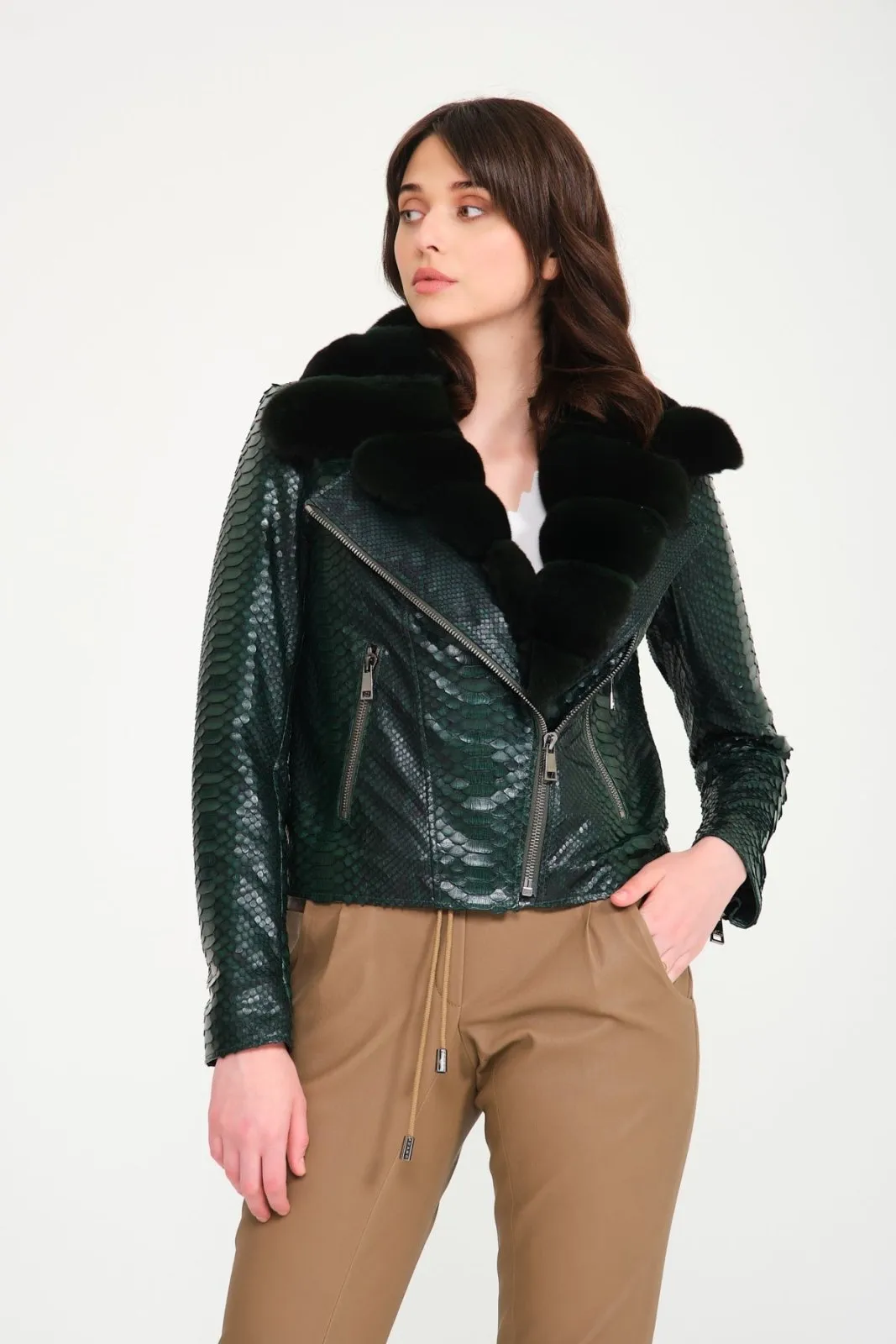 Green Python Leather Jacket