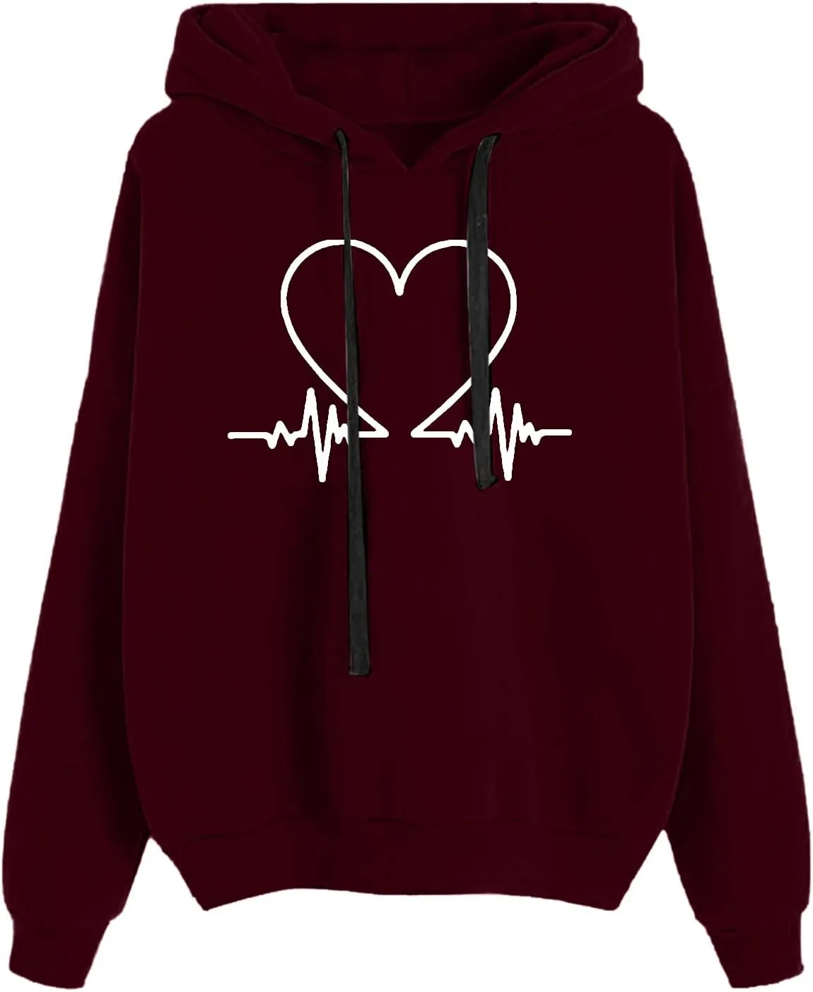 Heartbeat Graphic Hoodie Womens Cozy Oversized Pullover Soft Warm Casual Style Long Sleeve Sweatshirt
