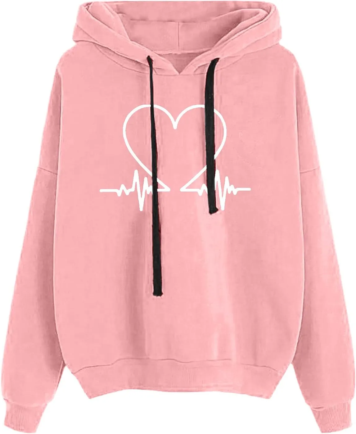 Heartbeat Graphic Hoodie Womens Cozy Oversized Pullover Soft Warm Casual Style Long Sleeve Sweatshirt