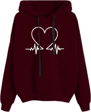 Heartbeat Graphic Hoodie Womens Cozy Oversized Pullover Soft Warm Casual Style Long Sleeve Sweatshirt