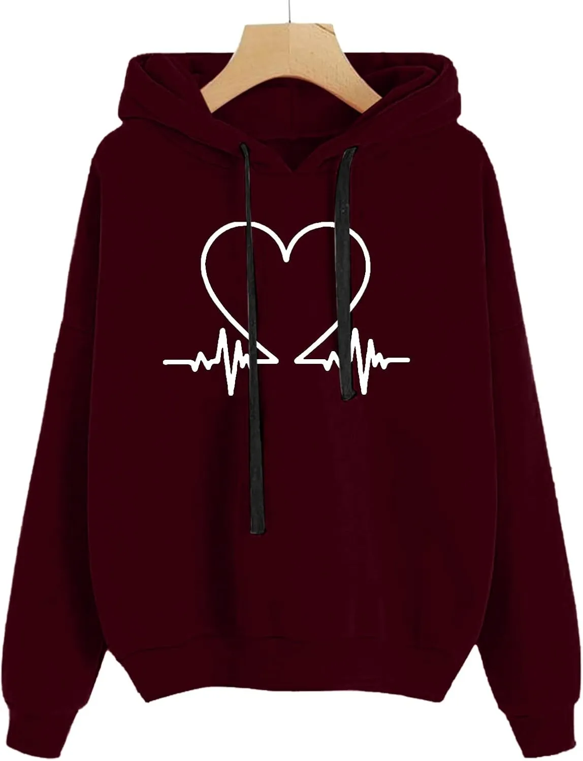 Heartbeat Graphic Hoodie Womens Cozy Oversized Pullover Soft Warm Casual Style Long Sleeve Sweatshirt