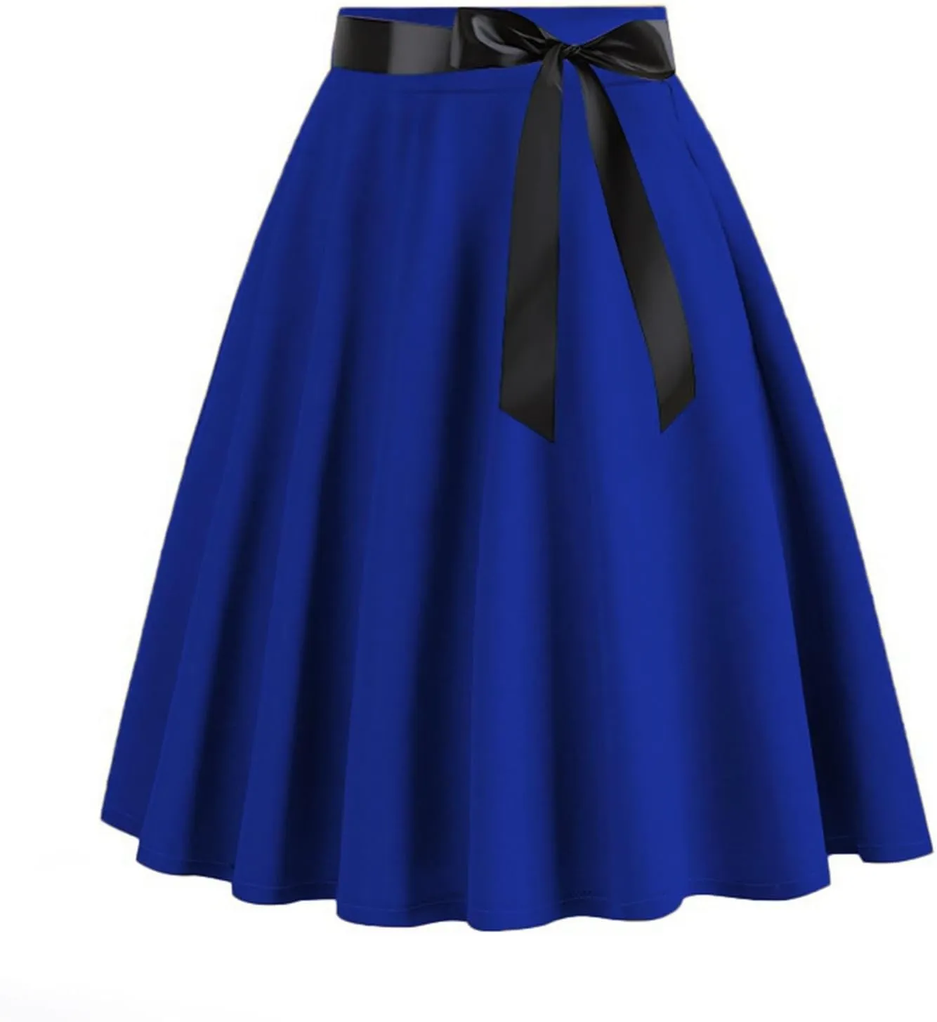 HGps8w Womens 1950s Vintage Bow Pleated Skirt - Elegant High Waisted Cocktail Party Midi A-Line Skirt