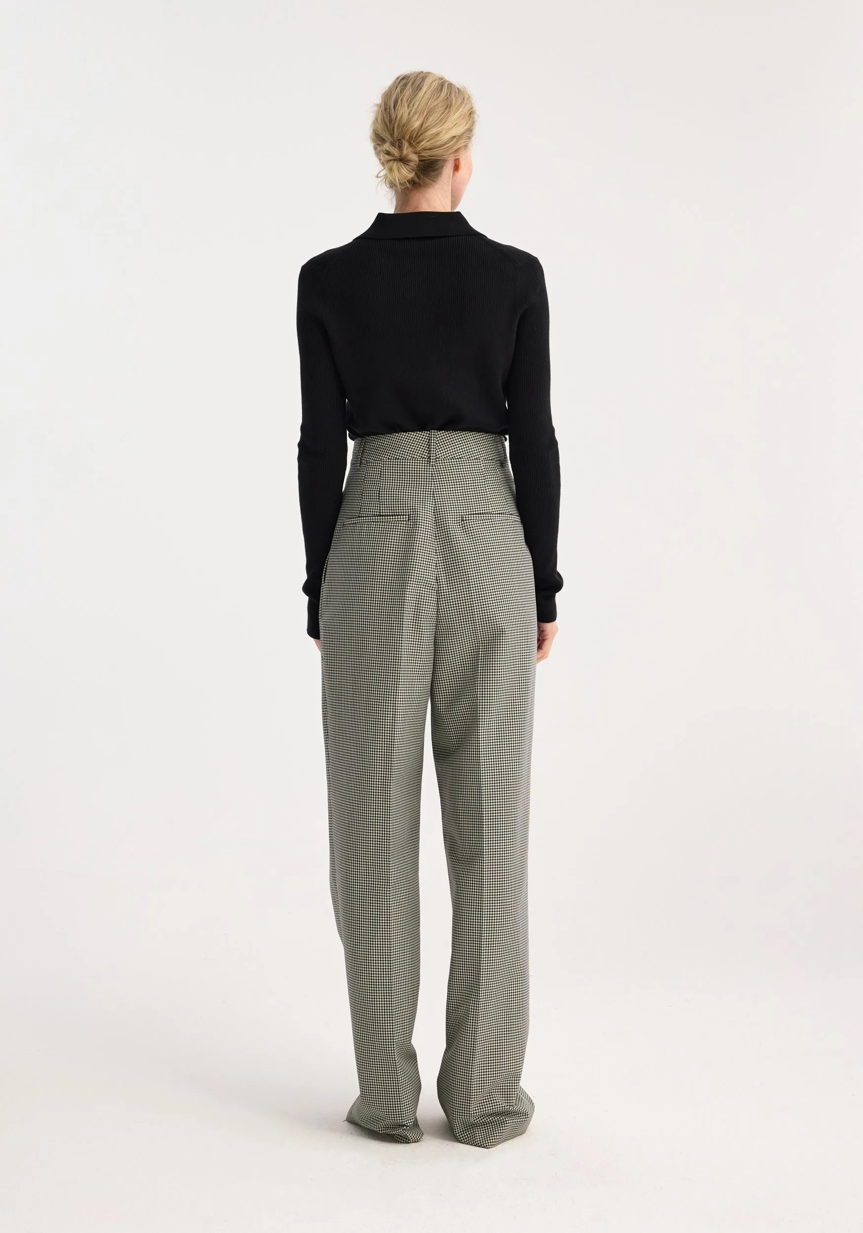 High-waist mini check trousers | cream / black small check