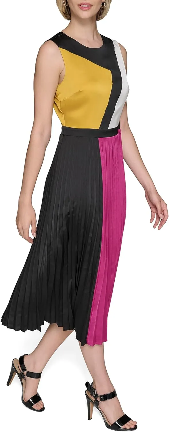 Karl Lagerfeld Paris Women's Colorblock Satin Sleeveless Midi Dress