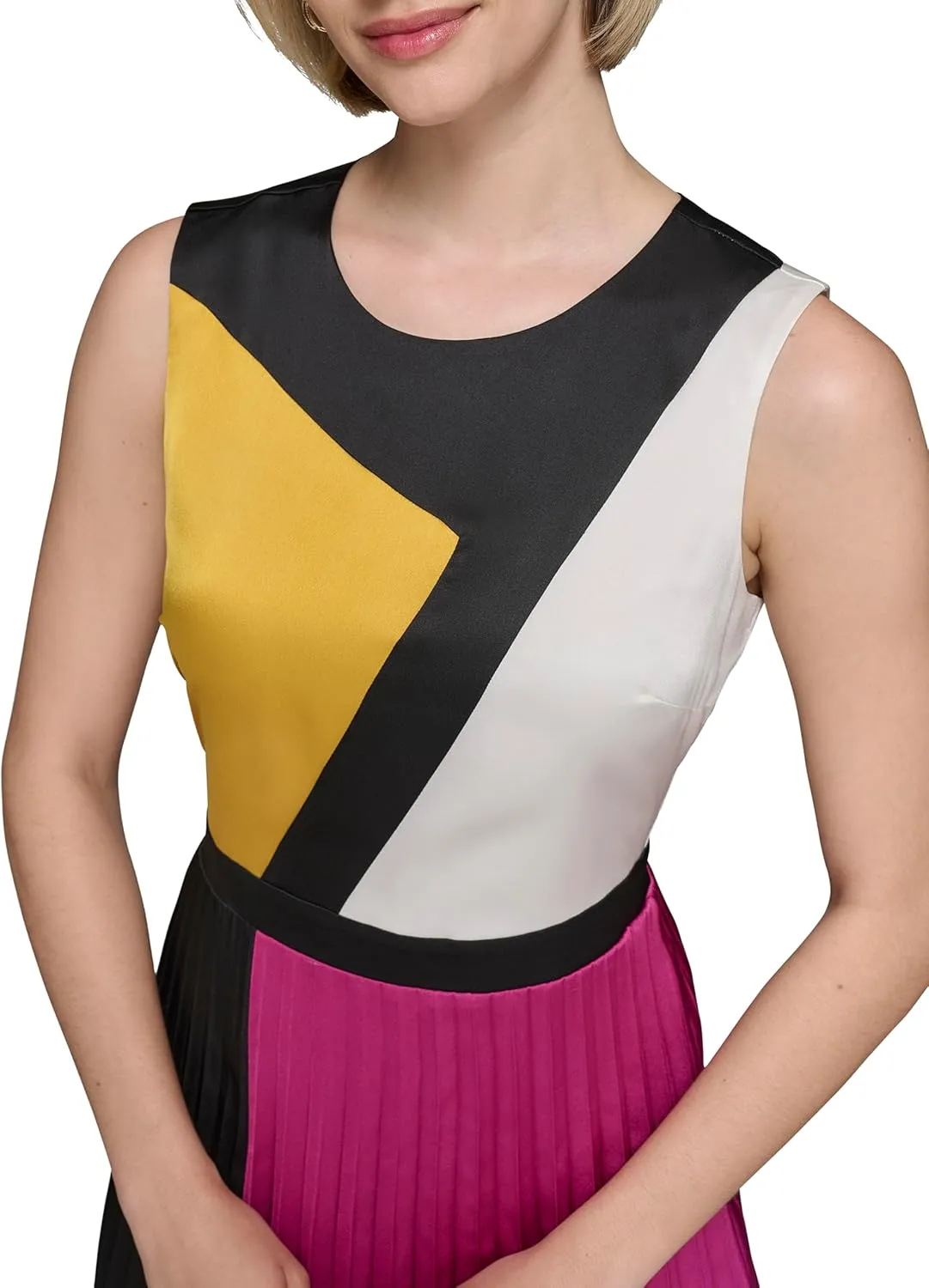 Karl Lagerfeld Paris Women's Colorblock Satin Sleeveless Midi Dress