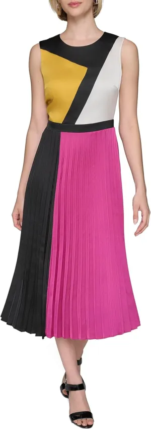 Karl Lagerfeld Paris Women's Colorblock Satin Sleeveless Midi Dress