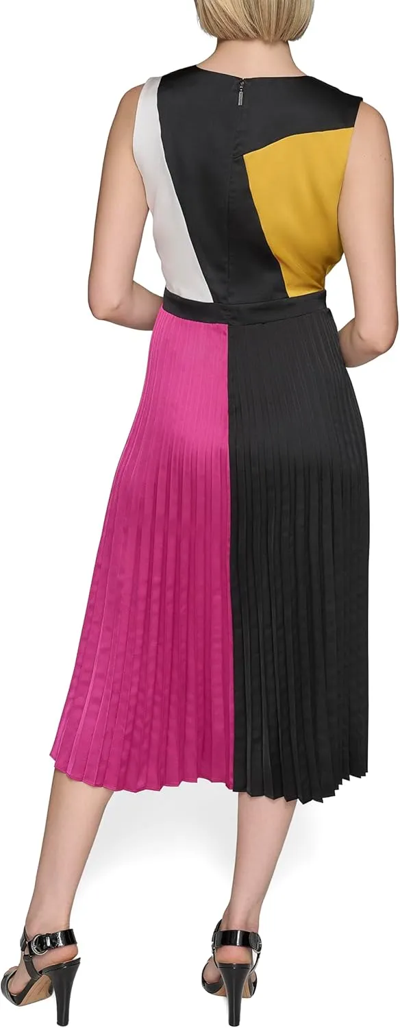 Karl Lagerfeld Paris Women's Colorblock Satin Sleeveless Midi Dress