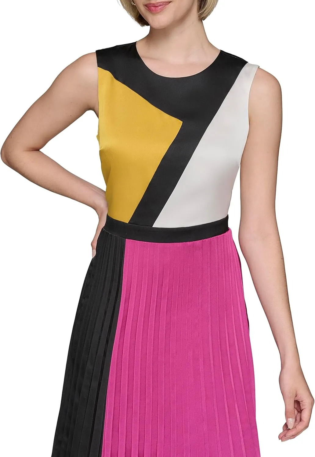 Karl Lagerfeld Paris Women's Colorblock Satin Sleeveless Midi Dress
