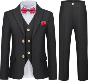 Kids Tuxedo Suits for Boys Slim Fit Suit Set Blazer Vest Pants Bow Tie Formal Wedding Outfit Teen Boy Dress Clothes