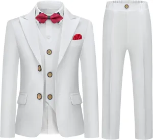Kids Tuxedo Suits for Boys Slim Fit Suit Set Blazer Vest Pants Bow Tie Formal Wedding Outfit Teen Boy Dress Clothes