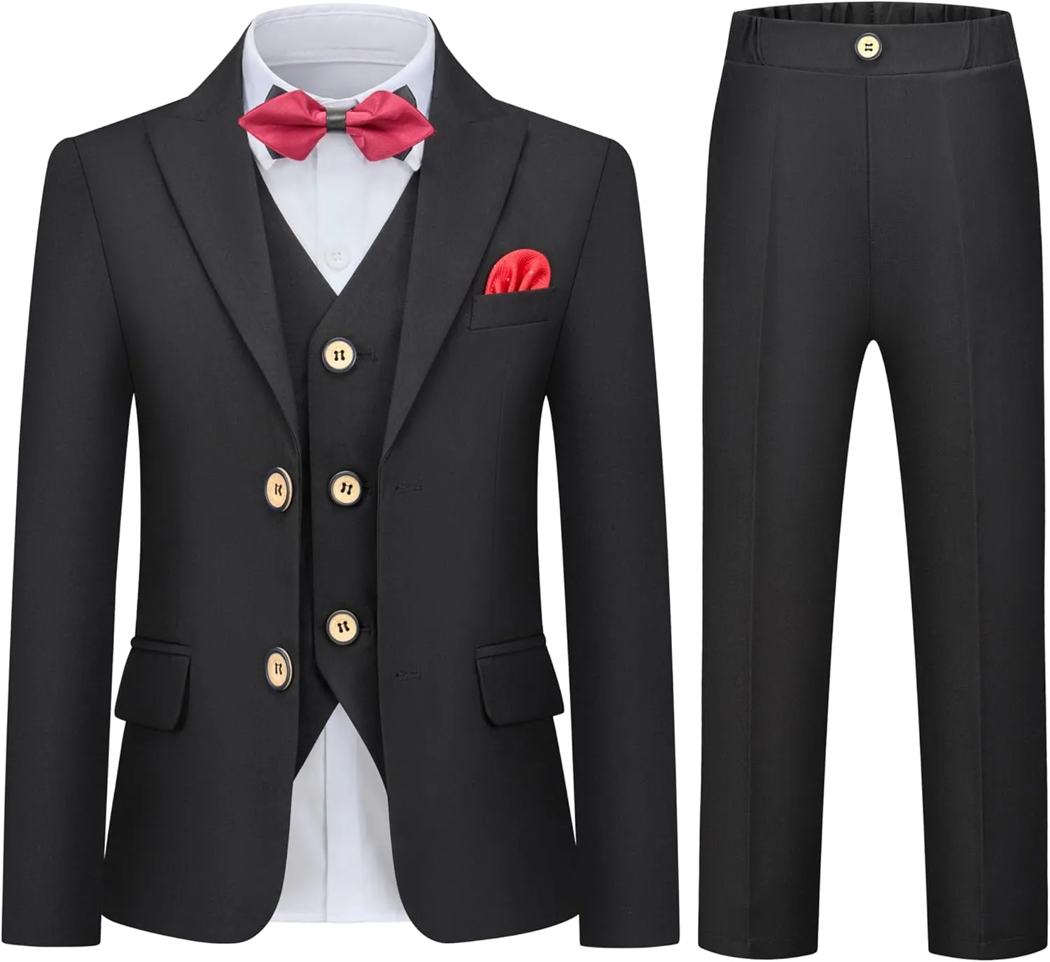 Kids Tuxedo Suits for Boys Slim Fit Suit Set Blazer Vest Pants Bow Tie Formal Wedding Outfit Teen Boy Dress Clothes