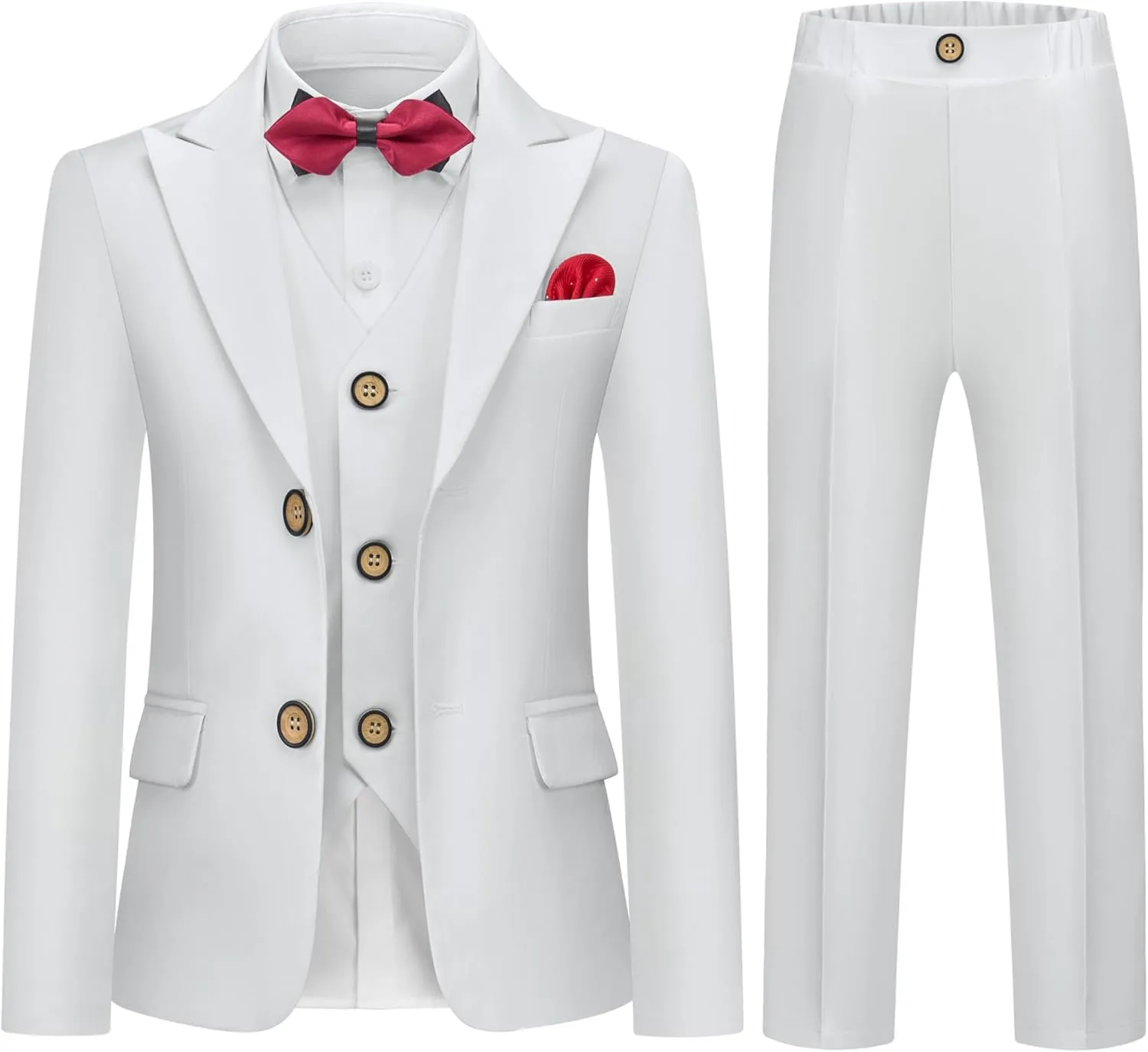 Kids Tuxedo Suits for Boys Slim Fit Suit Set Blazer Vest Pants Bow Tie Formal Wedding Outfit Teen Boy Dress Clothes