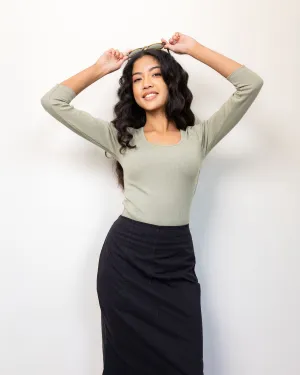 Kimberly Sleeved Ribbed Top-Sage Green
