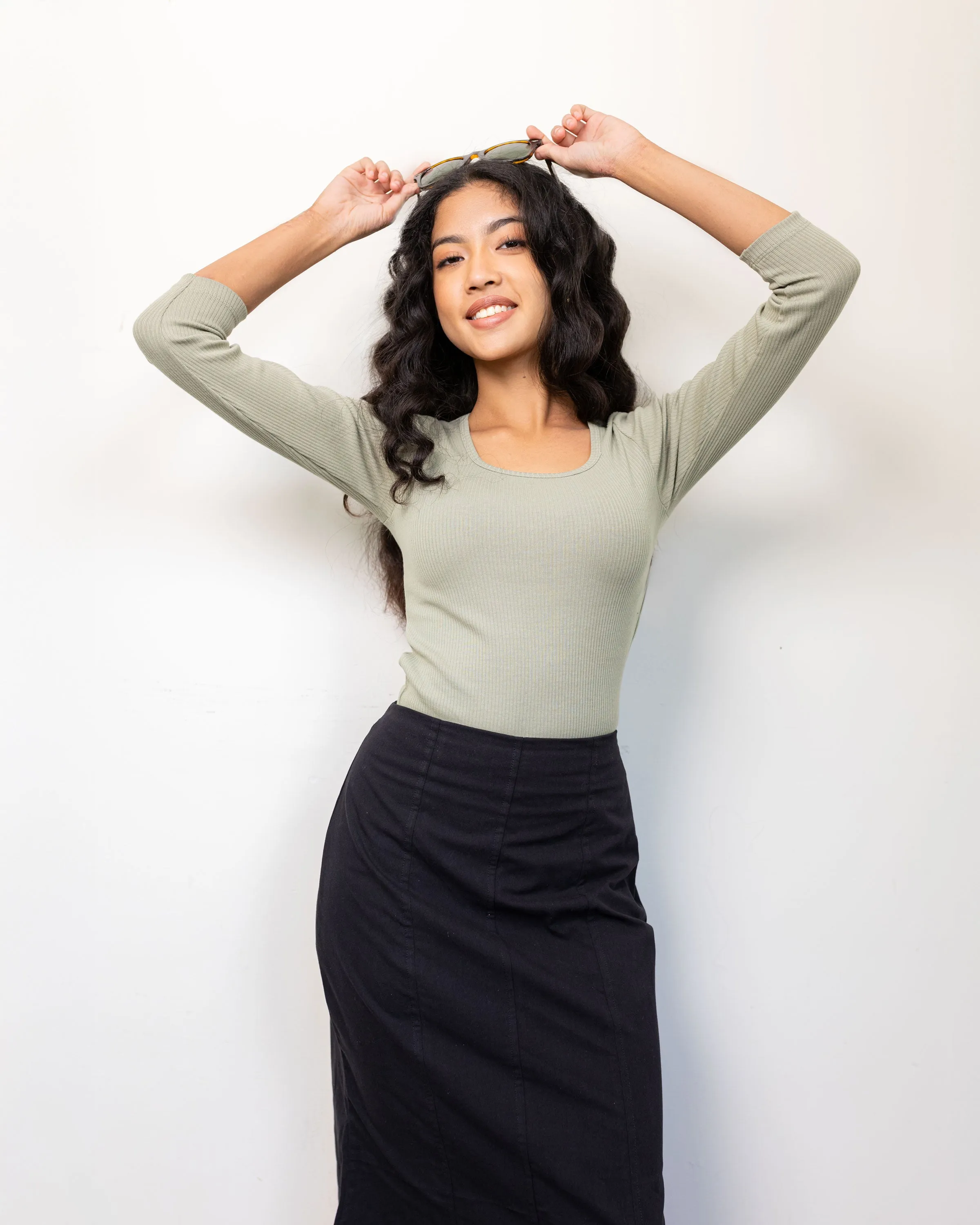 Kimberly Sleeved Ribbed Top-Sage Green