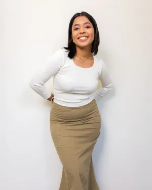Kimberly Sleeved Ribbed Top-White
