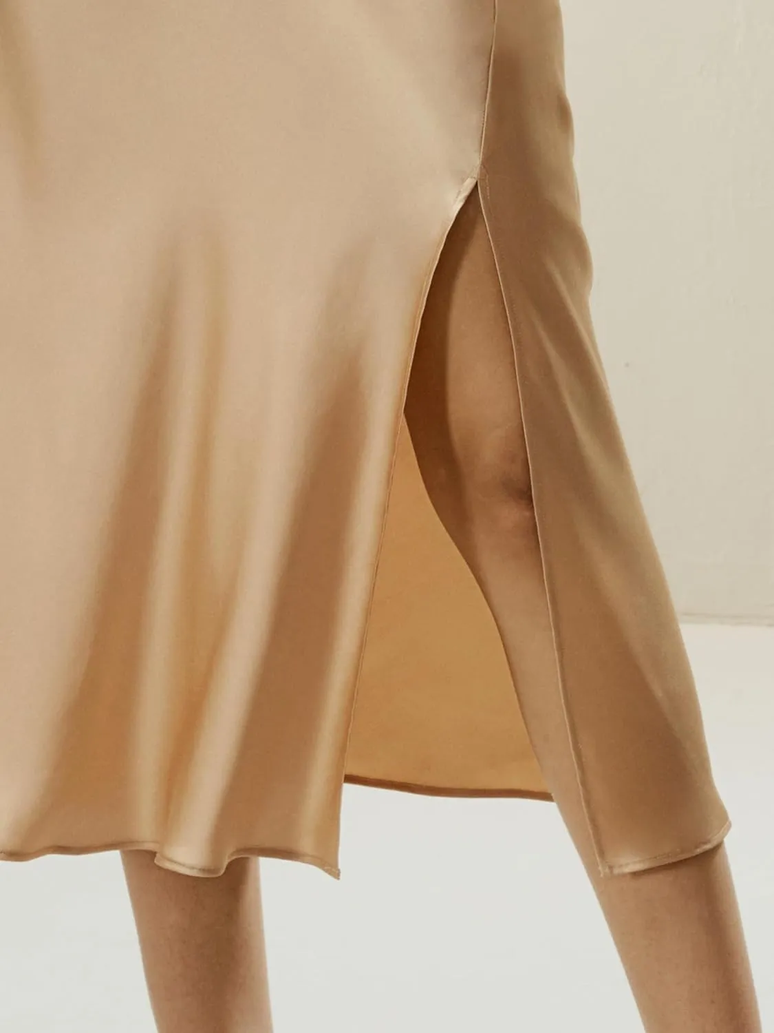 LilySilk Womens Silk Skirt with Slit 100% Smooth Midi Skirt for Spring Summer