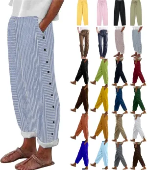 Linen Pants Women Summer 2025 Casual Cotton Linen Pant High Waisted Drawstring Lounge Pants Beach Trousers