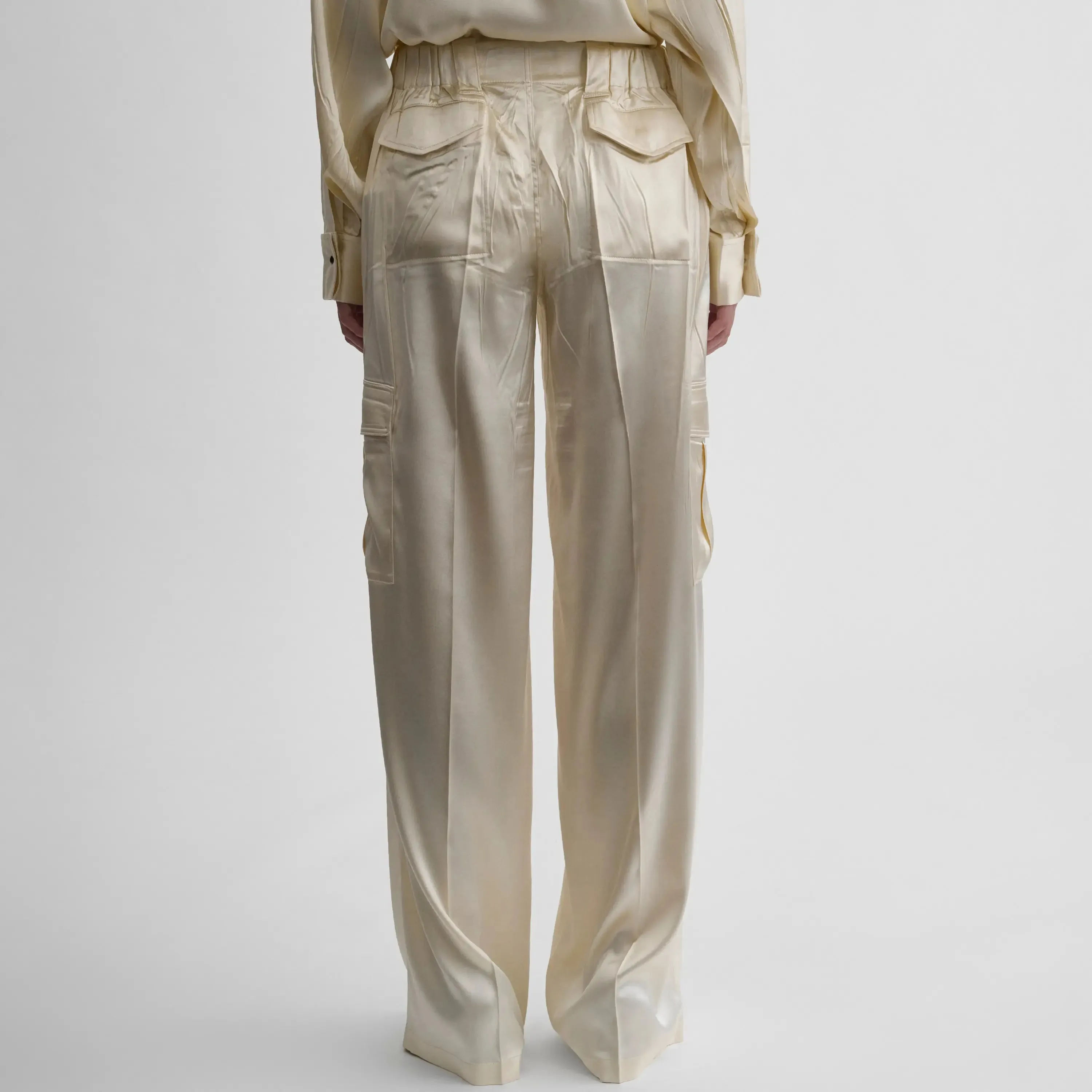 LIQUID CARGO TROUSERS | cream silk a