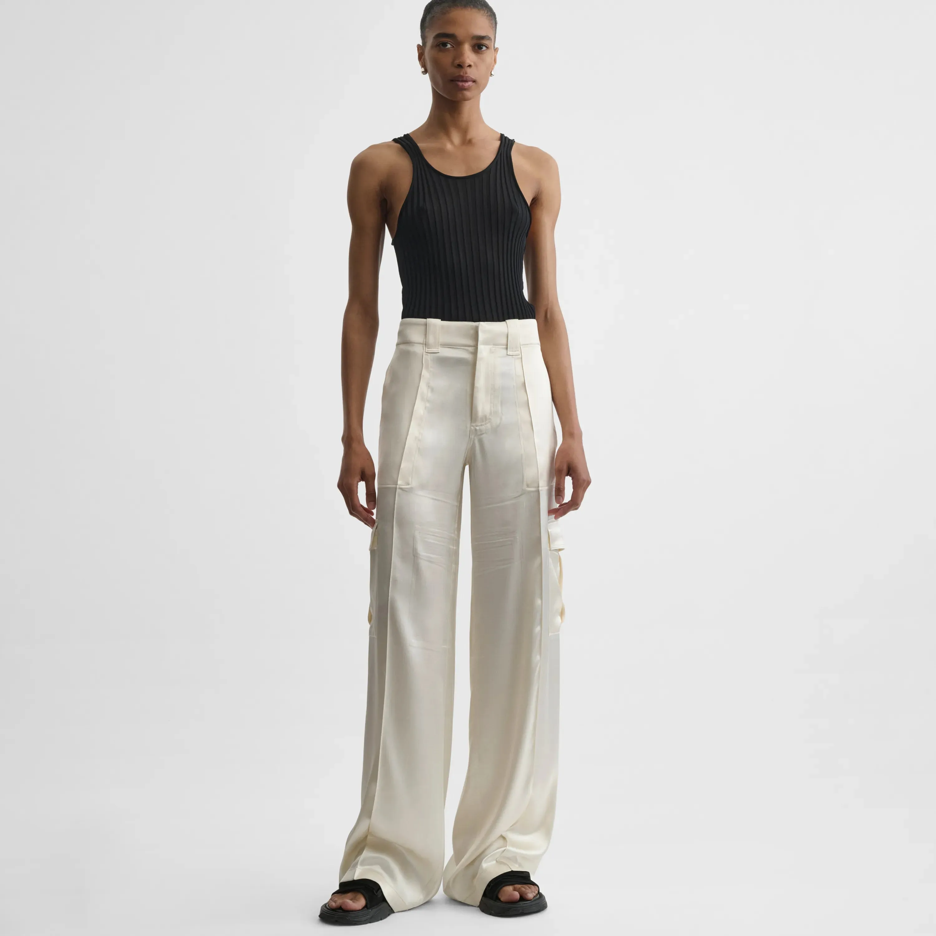 LIQUID CARGO TROUSERS | cream silk