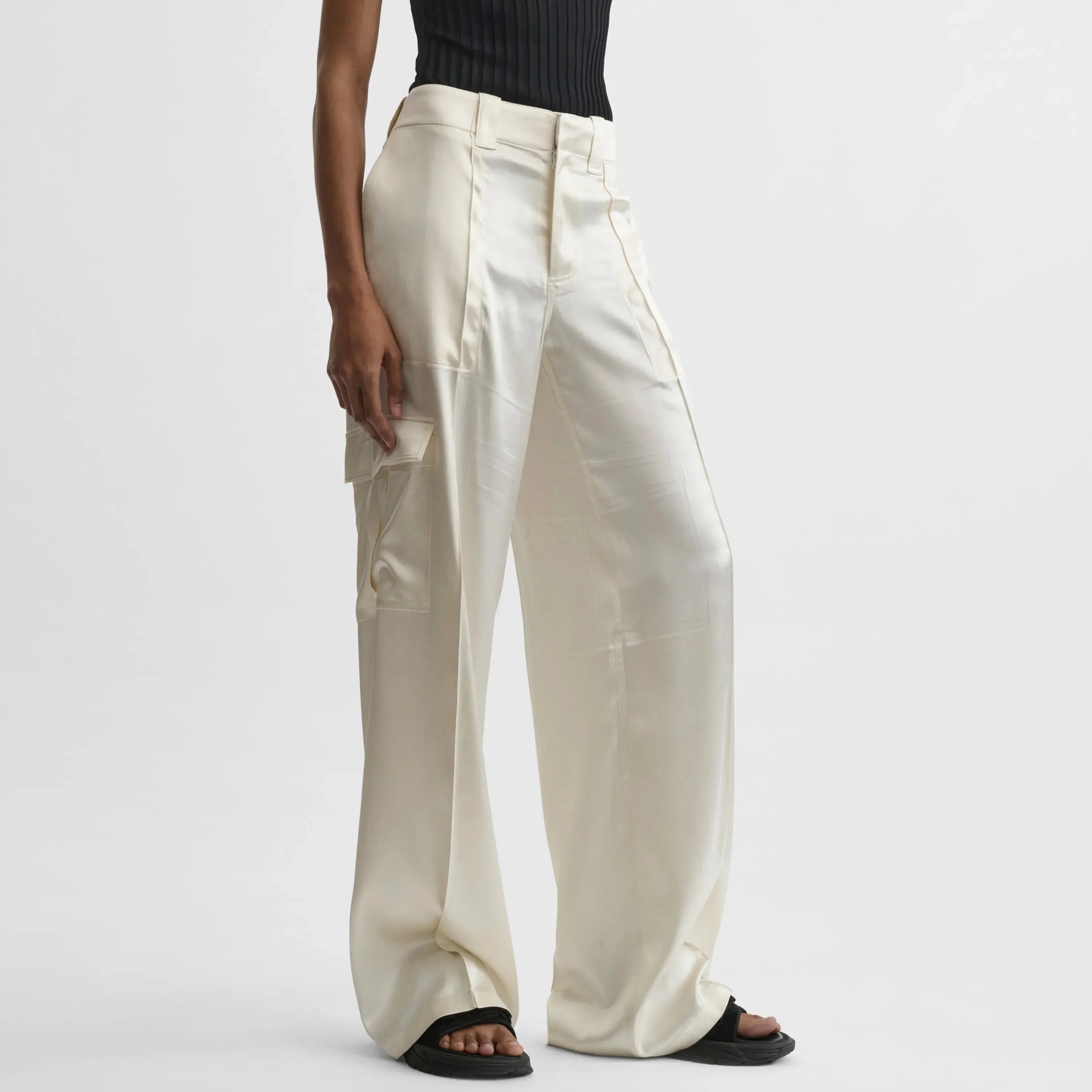 LIQUID CARGO TROUSERS | cream silk
