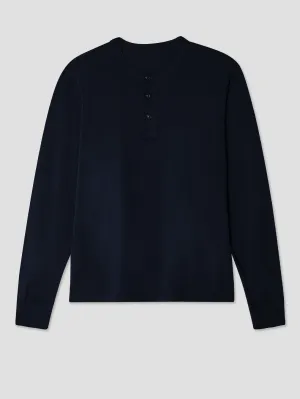 Long Sleeve Jersey Henley -  Navy