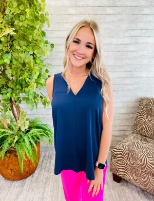 Lulu-B Navy Sleeveless V-Neck Top