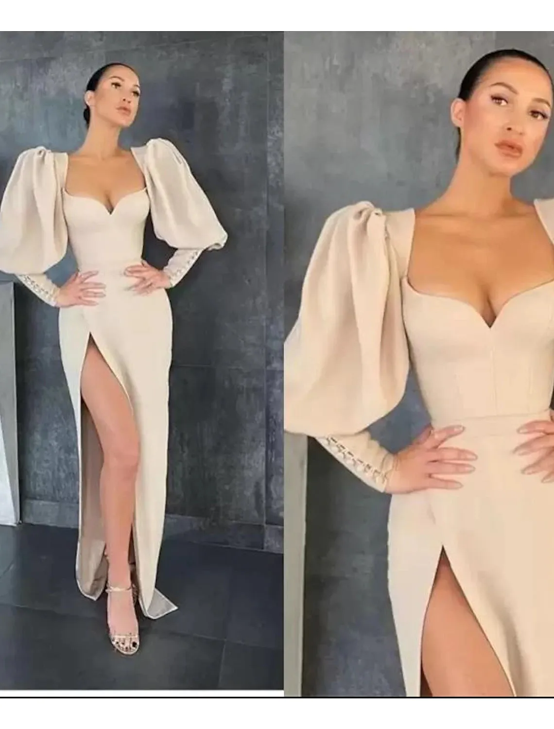 Luolandi Mermaid / Trumpet Sheath / Column Cocktail Dresses Sexy Dress Party Wear Floor Length Long Sleeve Sweetheart Stretch Fabric Ladder Back