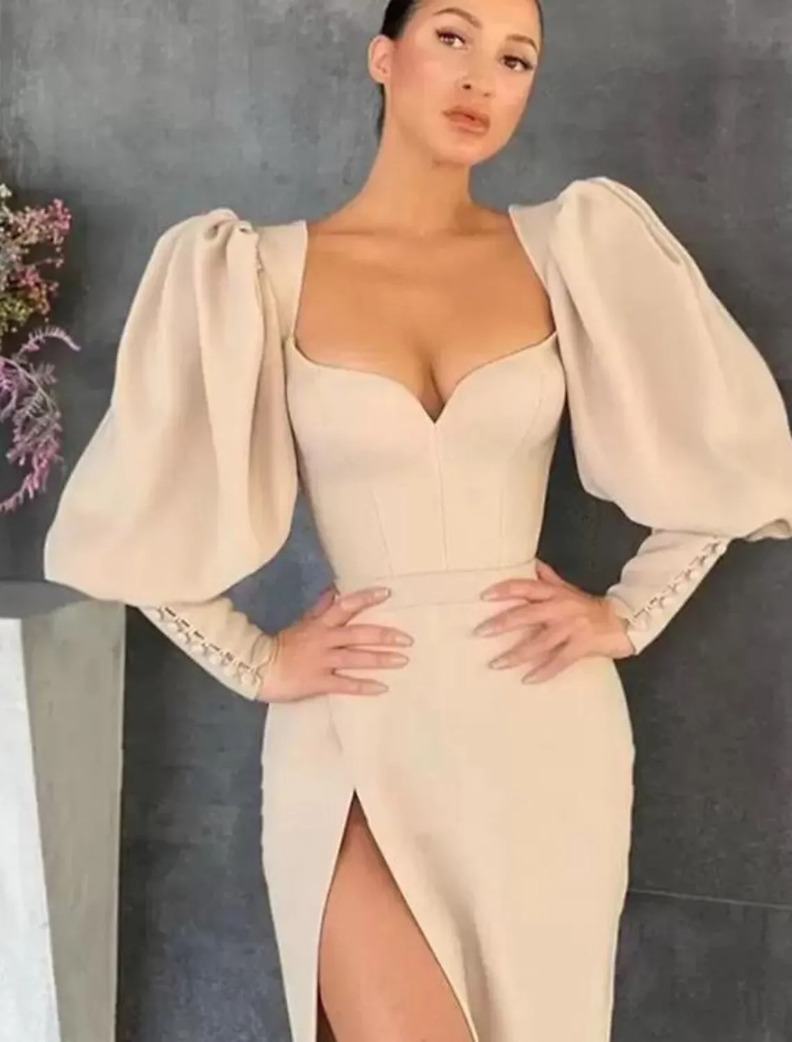 Luolandi Mermaid / Trumpet Sheath / Column Cocktail Dresses Sexy Dress Party Wear Floor Length Long Sleeve Sweetheart Stretch Fabric Ladder Back