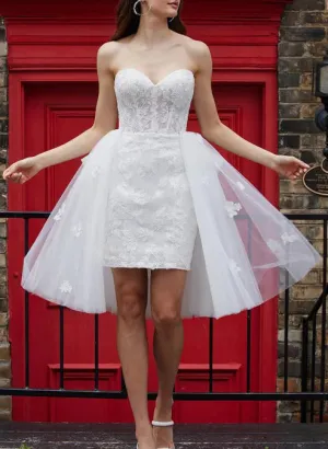 Luolandi Sheath Column Sweetheart Lace Tulle Wedding Dresses With Bow(s) Off Shoulder