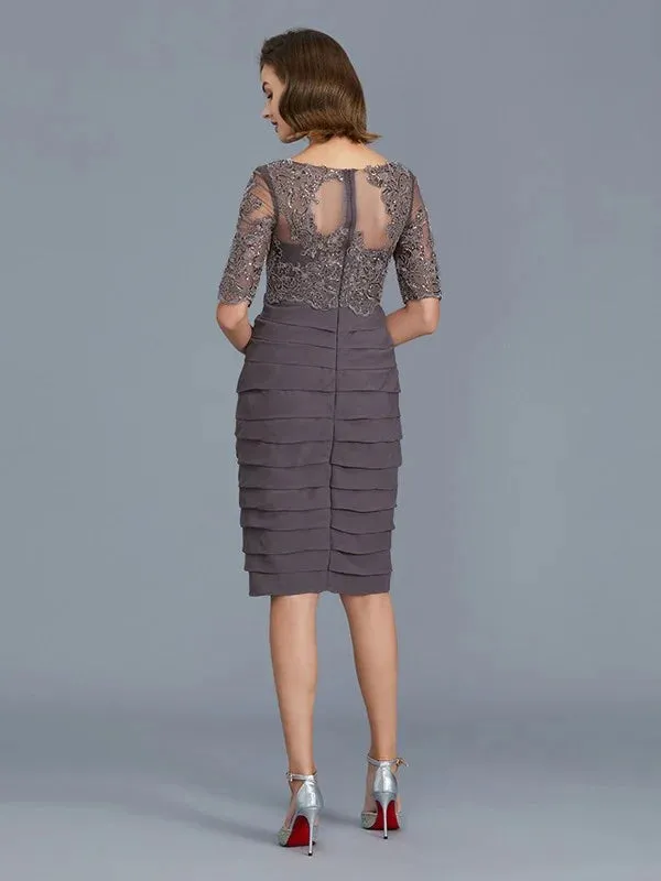 Luolandi Sheath/Column Scoop Ruffles Chiffon 1/2 Sleeves Knee-Length Mother of the Bride Dresses Beautiful