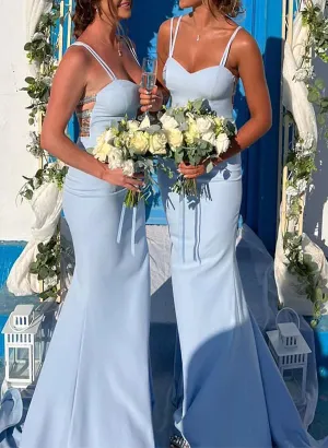 Luolandi Sheath/Column Spaghetti Straps Floor-length Long Bridesmaid Dresses Sweep/Brush Train Dresses Party Dress