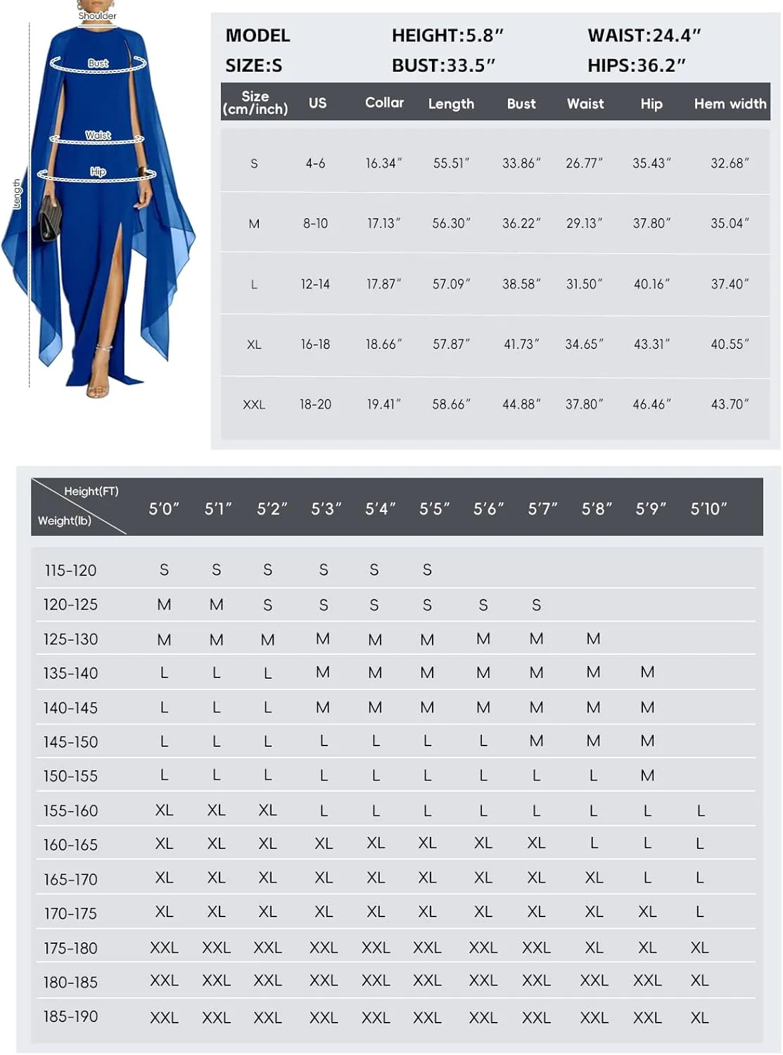 MAYFASEY Women's Elegant High Split Flare Sleeve Formal Evening Gowns Maxi Dress with Cape