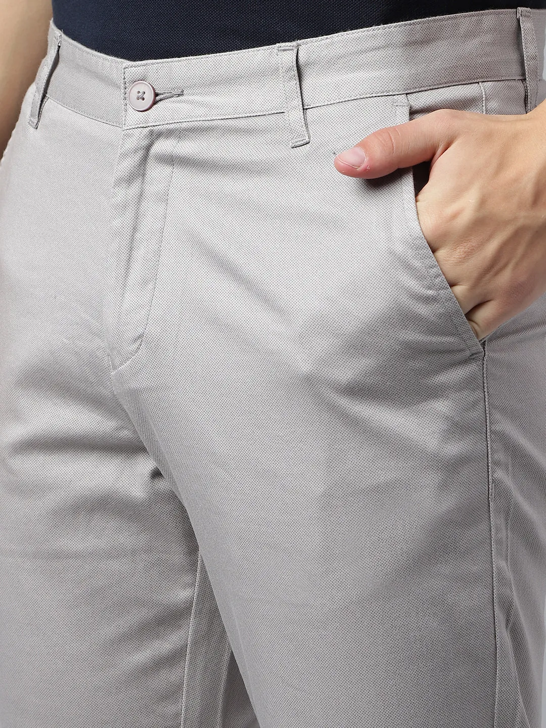 Men Grey Slim Fit Mid Rise Solid Casual Trouser