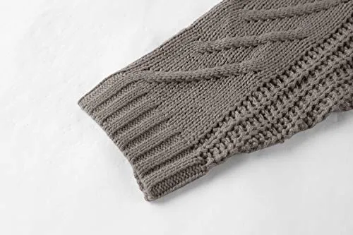 Mens Cable Knit Cardigan Sweater Shawl Collar Loose Fit Long Sleeve Casual Cardigans Brown