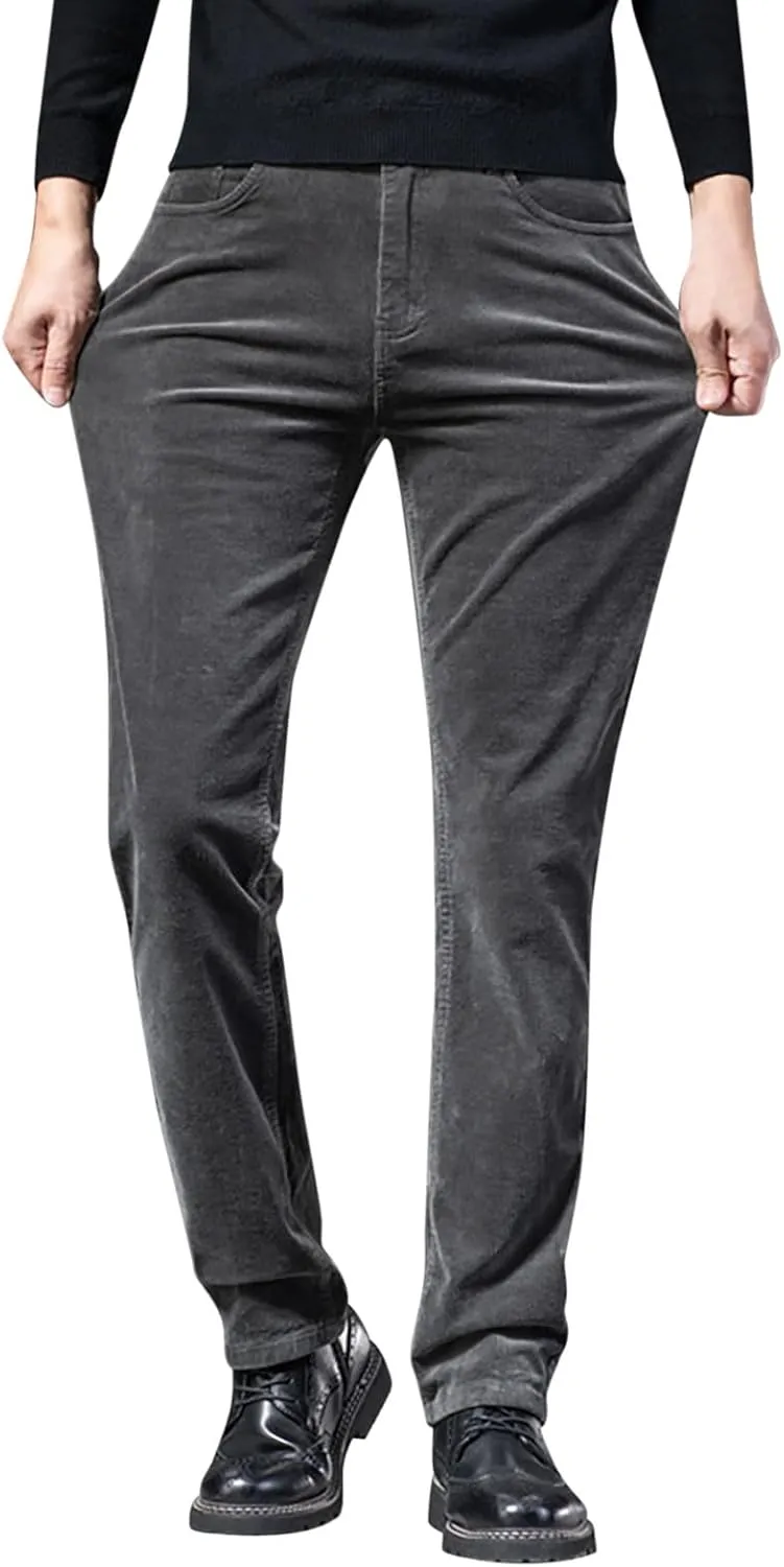 Men's Casual Corduroy Pants Stretch Waist Straight Leg Baggy Sweatpants Slim Fit Versatile Lightweight Plus Size Trousers