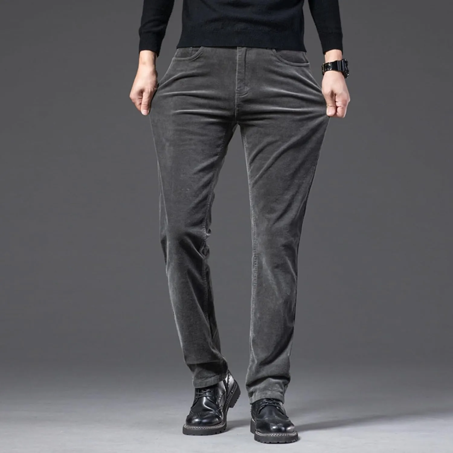 Men's Casual Corduroy Pants Stretch Waist Straight Leg Baggy Sweatpants Slim Fit Versatile Lightweight Plus Size Trousers